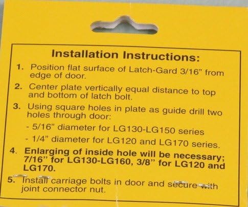Latch-Gard LG150D installation instruction card