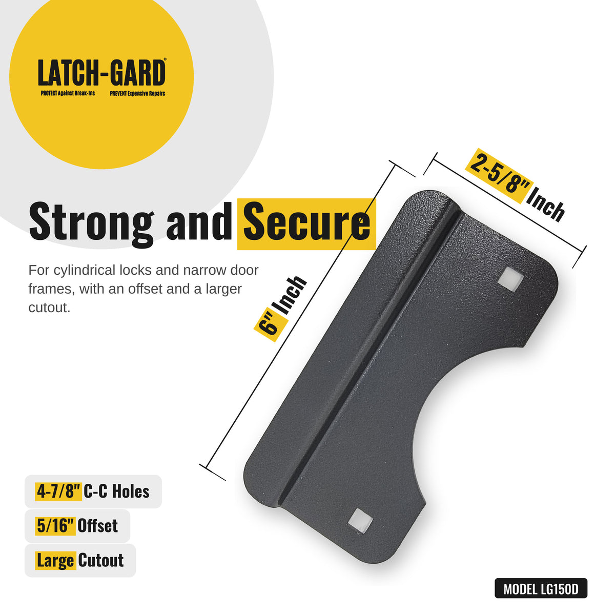 Latch-Gard LG150D latch guard dimensions: 2-5/8 x 6 in, Duronodic dark bronze steel plate, with fasteners