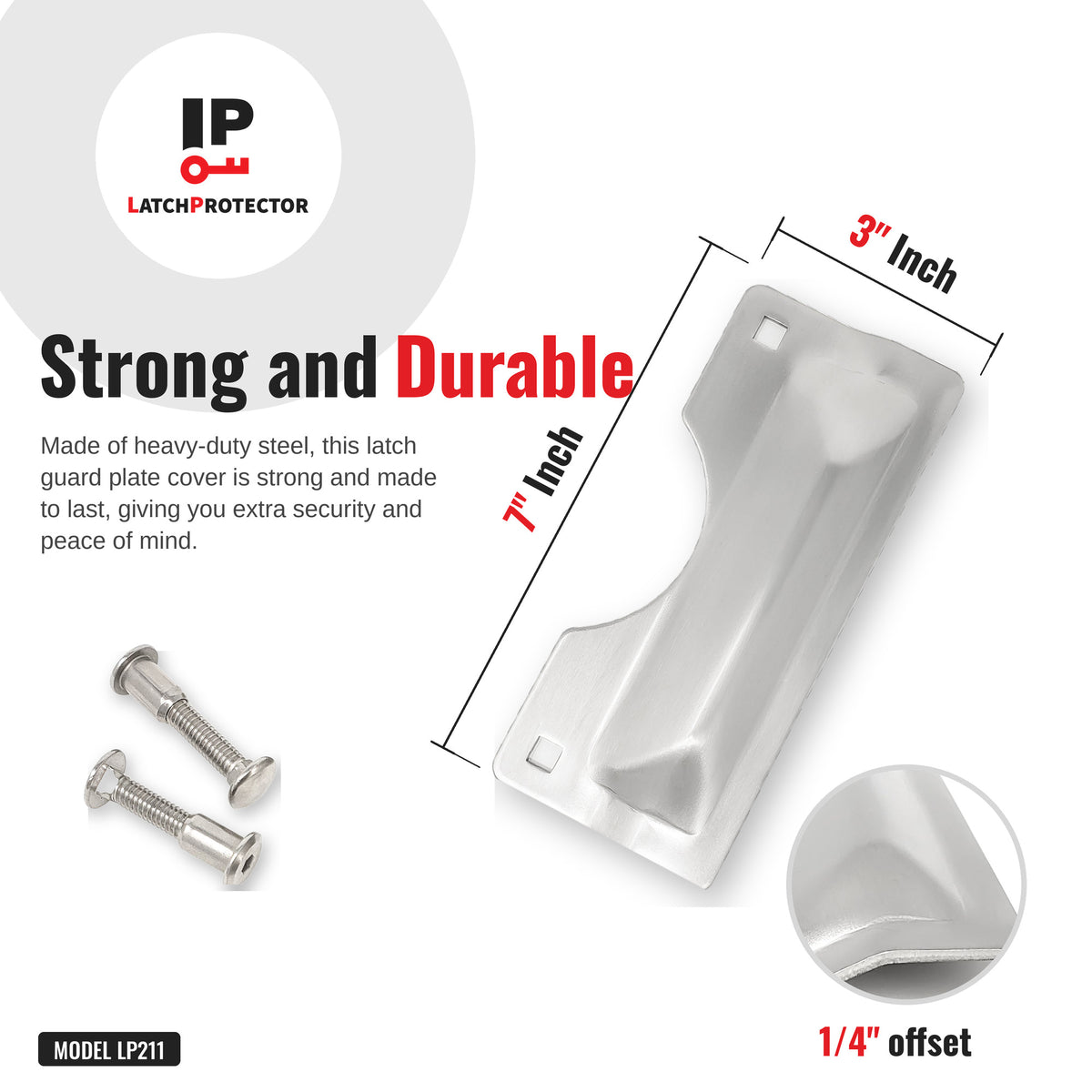 LATCHPROTECTOR LP211 latch guard dimensions: 3 x 7 in, strong and durable steel plate