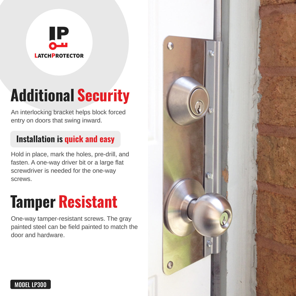 LATCHPROTECTOR LP300 additional security infographic: tamper resistant install