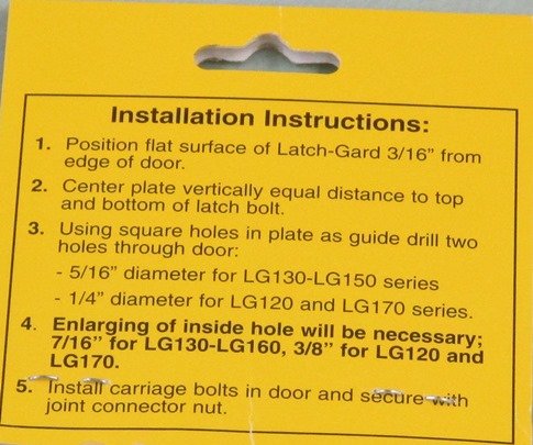 Latch-Gard LG120D installation instruction card