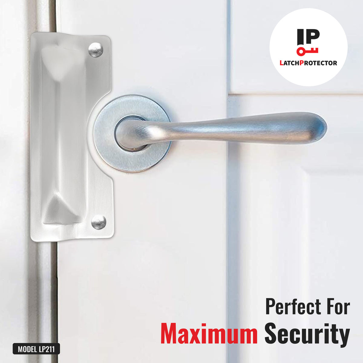 LATCHPROTECTOR LP211 latch guard on a door: perfect for maximum security