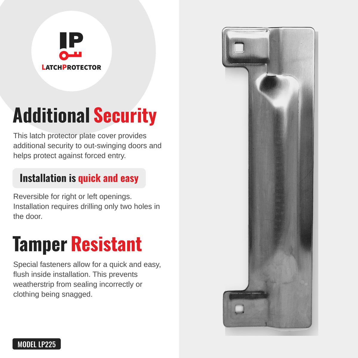 LATCHPROTECTOR LP225 additional security infographic: tamper resistant install