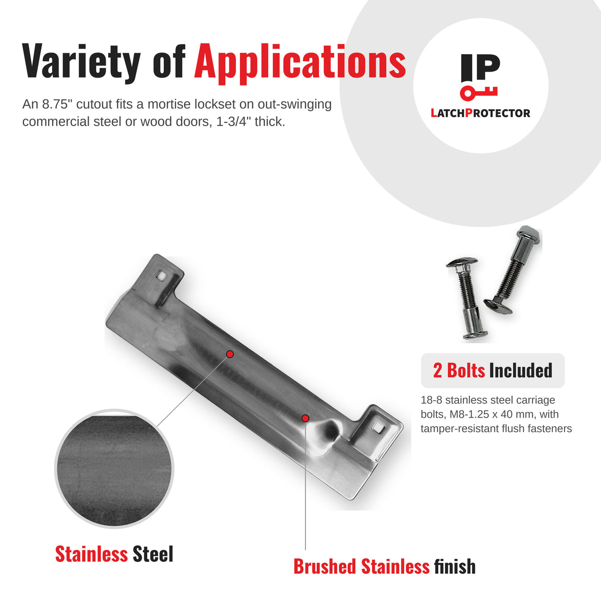 LATCHPROTECTOR LP225 variety of applications infographic with compatible locks