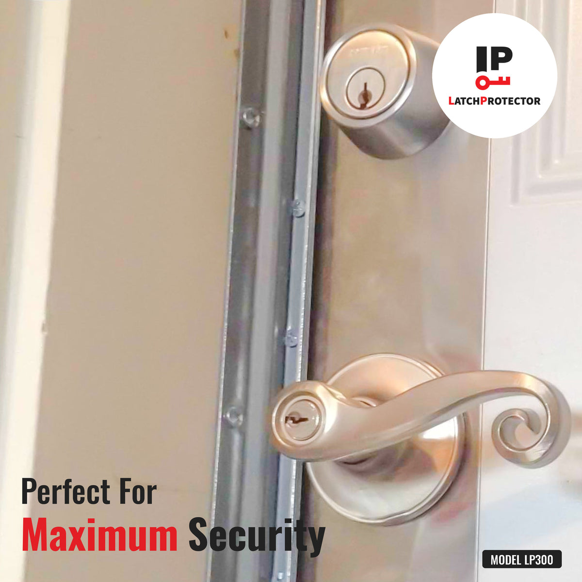 LATCHPROTECTOR LP300 latch guard on a door: perfect for maximum security