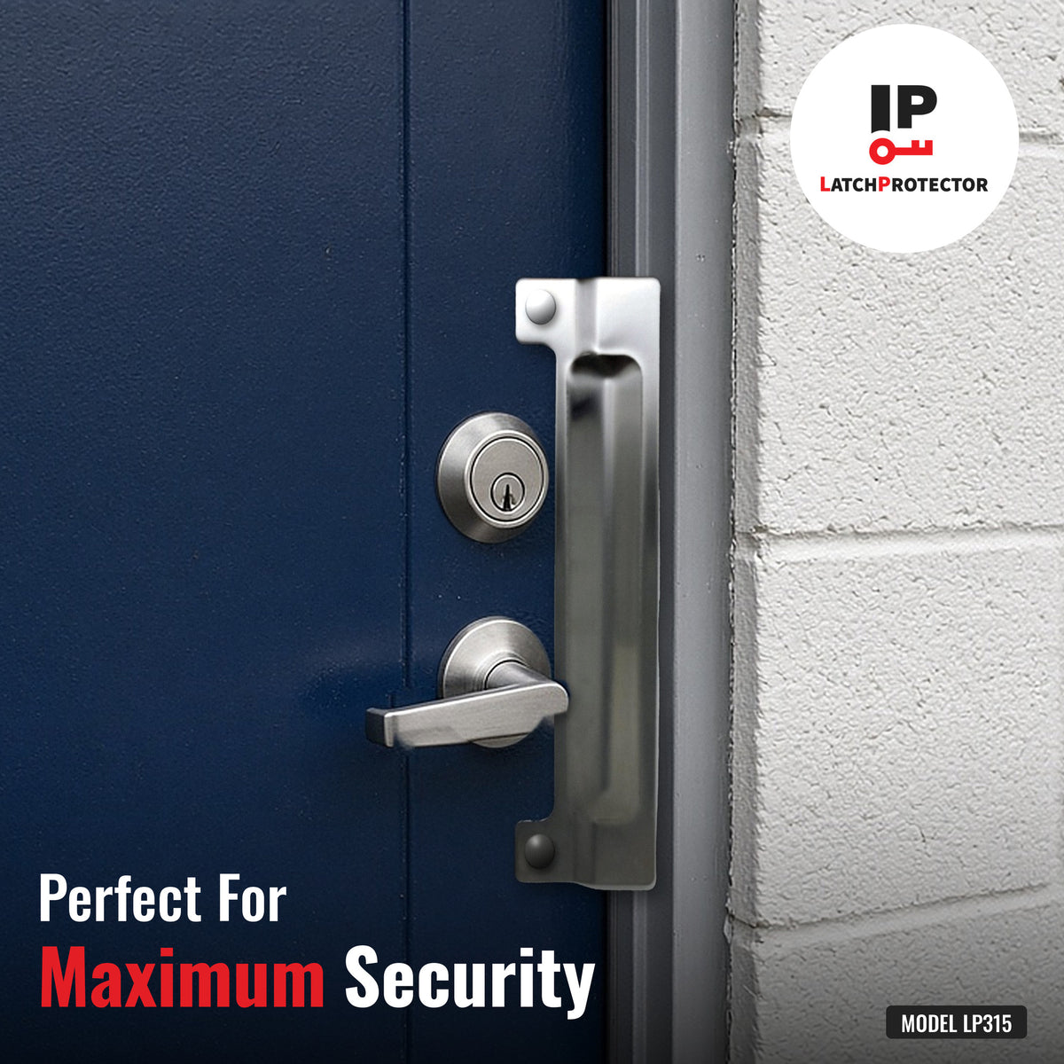 LATCHPROTECTOR LP315 latch guard installed on an outswing door: perfect for maximum security